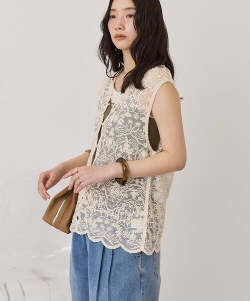 新タグ付Ameri✸2026SS✸ショートトレンチ&チュール刺繍ジレベスト AMERICAN HOLIC（アメリカンホリック） ベスト ジレ チュールコード