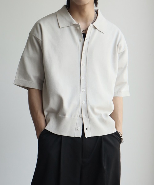 MARINE 半袖 ニットシャツ ホワイト welise（ウェライズ） シャツ 「welise/ウェライズ」サマーニット