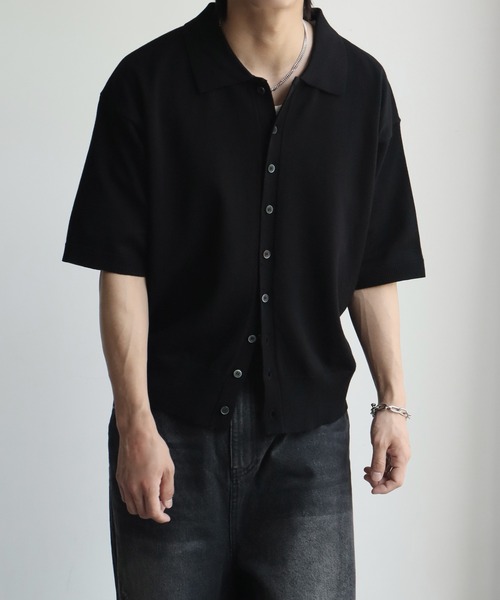 シャツ 「welise/ウェライズ」サマーニットスムース メニーボタン ハーフスリーブ コンパクト ニットシャツ メンズ レディース | welise | 23