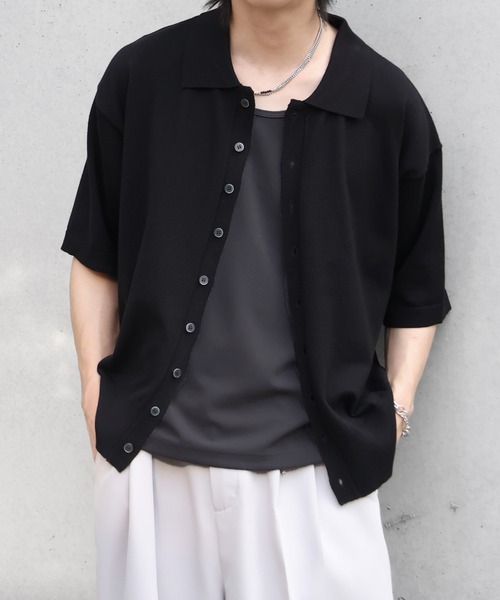 シャツ 「welise/ウェライズ」サマーニットスムース メニーボタン ハーフスリーブ コンパクト ニットシャツ メンズ レディース | welise | 17