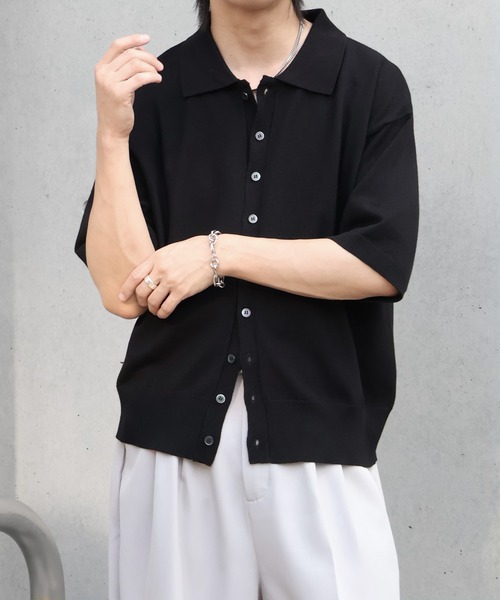 シャツ 「welise/ウェライズ」サマーニットスムース メニーボタン ハーフスリーブ コンパクト ニットシャツ メンズ レディース | welise | 19