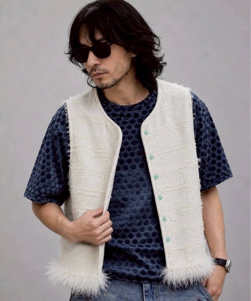 KAMINARI_TOKIO ベスト ジレ カラーボタンフリンジベスト レディース
