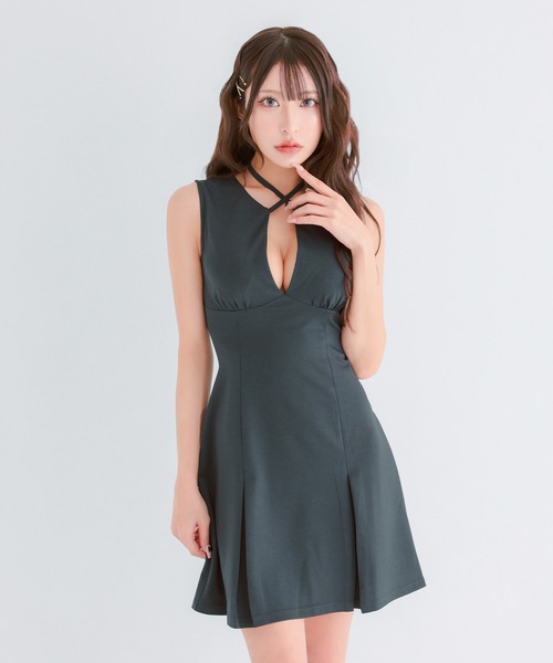 Tika（ティカ） ドレス キャバドレス ミニ フレア ノースリーブ クロス