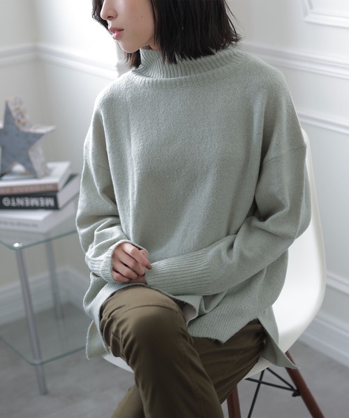ElegChic ニット セーター タートルネックワイドセーター レディース