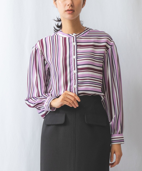 新品【NARACAMICIE】 ストライプスーパーストレッチブラウス NARACAMICIE ブラウス シャツ 「NARACAMICIE」ストレッチ