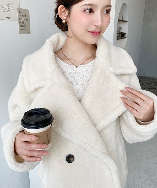moment+ ピーコート pコート ショート丈テディベアボアPコート