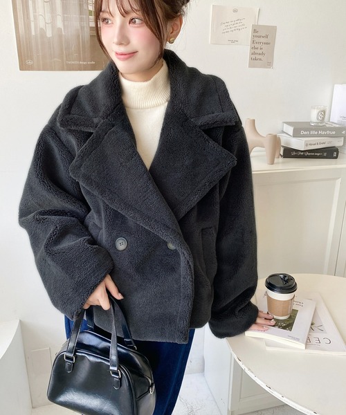 moment+ ピーコート pコート ショート丈テディベアボアPコート