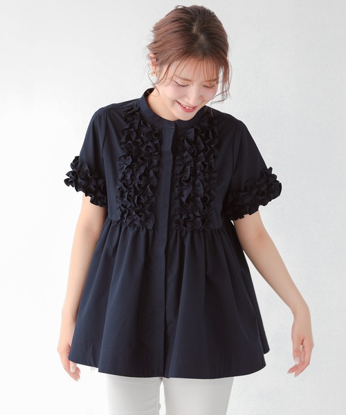 fitmore フロントフリルペプラムブラウス Fit more（フィットモア） ブラウス シャツ フロントフリルペプラム