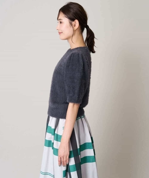 フェザーヤーンハーフスリーブニット Spick＆Span ニット セーター 「追加」手洗い可 / フェザー