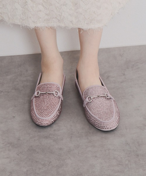 A209 ニカル シープレザー ラインストーン バブーシュローファー A209 ニカル シープレザー ラインストーン バブーシュローファー