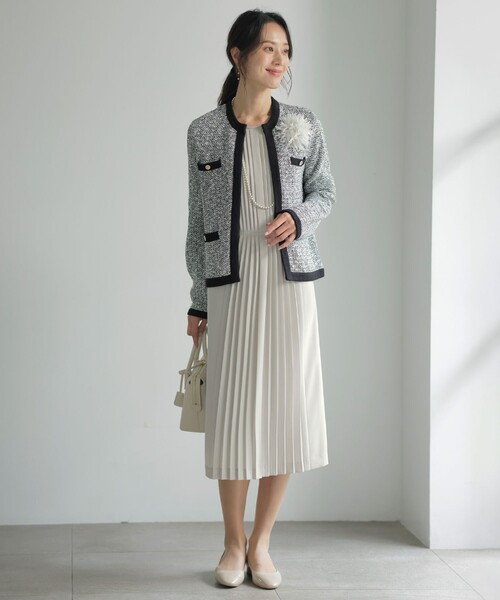 ジャケット ノーカラージャケット TWEED ニット レディース : ZOZOTOWN