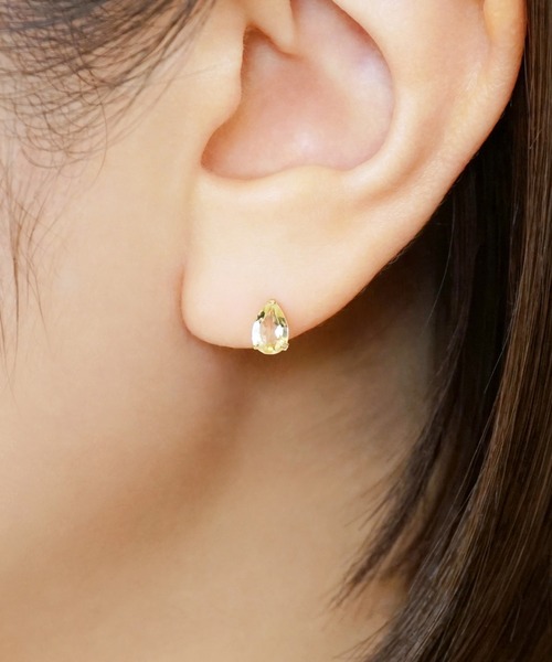 ピアス 「 Solo Pierce」「 推しカラー」K18・K10 レモンクォーツ しずくハーフピアス レディースの画像