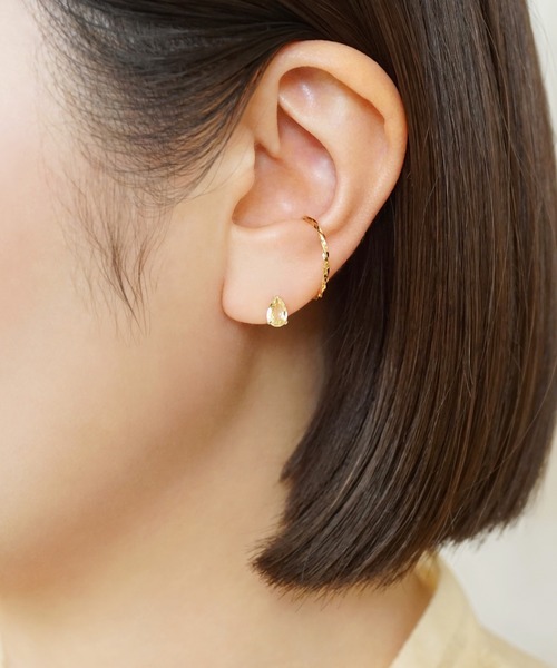 ピアス 「 Solo Pierce」「 推しカラー」K18・K10 レモンクォーツ しずくハーフピアス レディースの画像