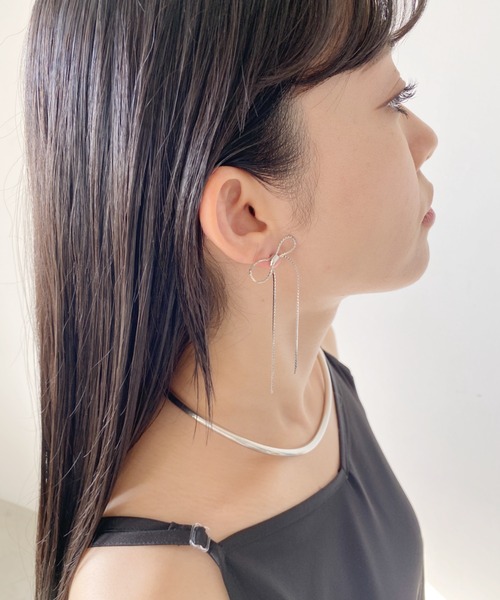 ciite' ピアス 「 金属アレルギー対応 」 チェーンリボンピアス