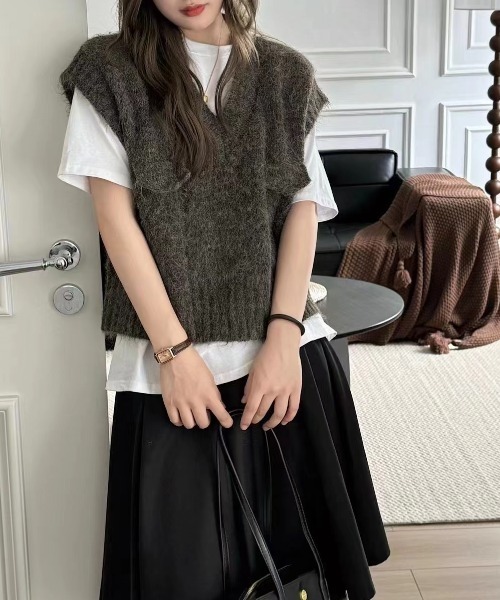 ベスト ジレ Ｖネックベスト レディース ベスト ジレ Vネックデザインニットベスト レディース