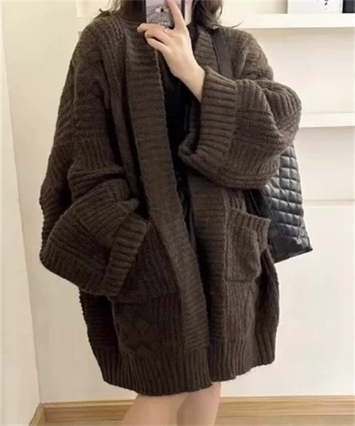FREE STYLISTS カーディガン ゆったりサイズ 粗めの編地 ケーブル