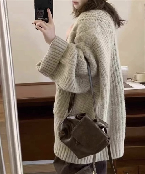 定価17,280円♡新品✨ケーブルニット コットン カーディガン S FREE STYLISTS カーディガン ゆったりサイズ 粗めの編地 ケーブル
