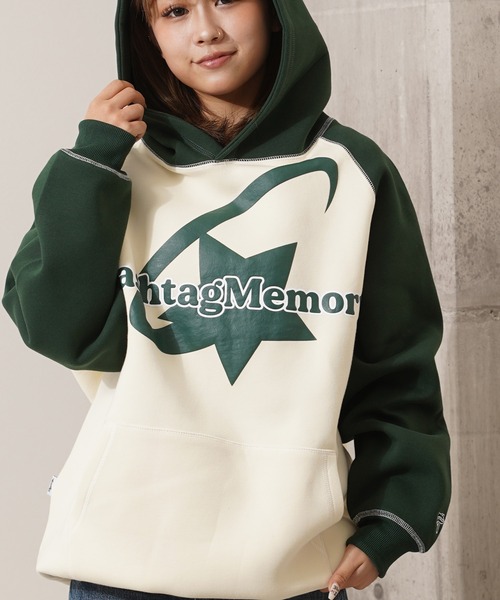 パーカー 「MEMORY」スターロゴ ボンディング ラグランパーカー/ Star logo bonded raglan hoodie レディース メン