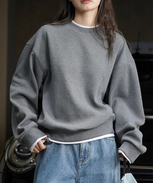 トレーナー スウェット waffle docking crew neck pullover レディース