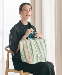 ストライプデザイン トートバッグ T R刺繍 beej（ビージ）の「【別注】＜beej＞ストライプ 刺繍 トート