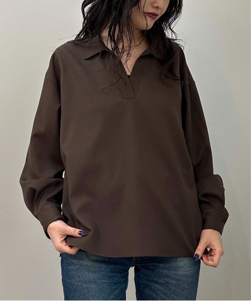 マルチサイズ ブラウス シャツ スキッパーVネックシャツ レディース