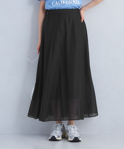 パリインポート フレアスカート ライムグリーン 上質ローン素材 Sサイズ UNITED ARROWS green label relaxing｜ボリューム ギャザー
