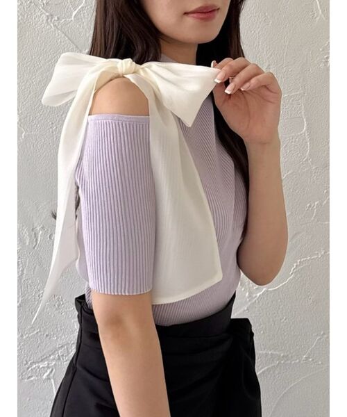 dazzlin ニット セーター 半袖ワンショルリボンニットトップス