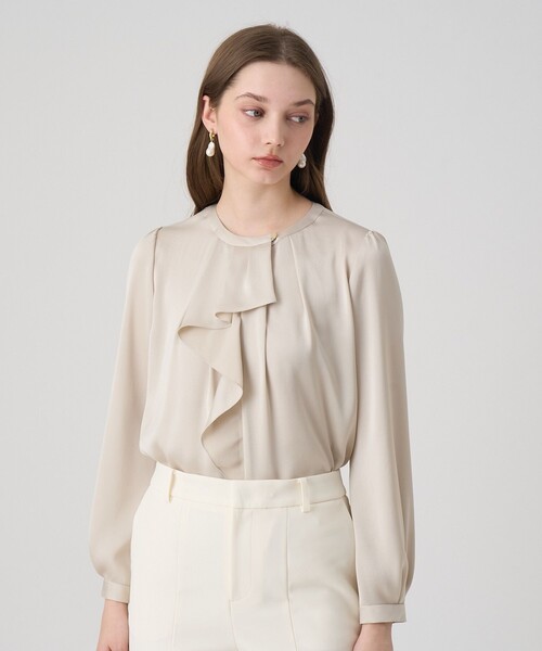 レディース 22AW♡ANAYI アナイ サテンアムンゼンフリルブラウス 36 