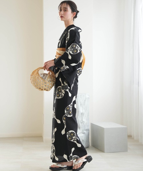 utatane 浴衣 手染め注染浴衣3点セット utatane×注染工房 黒地に小菊