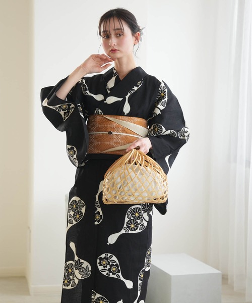 utatane 浴衣 手染め注染浴衣3点セット utatane×注染工房 黒地に小菊