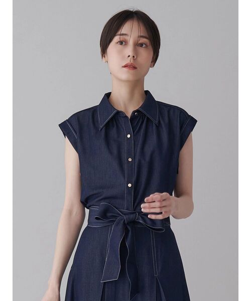 大きな取引 TONAL ブラウス デニムライクギャザーフレンチブラウス シャツ トップス