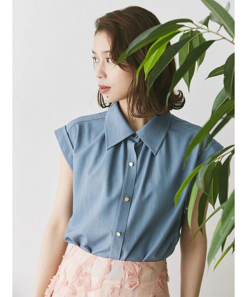 TONAL ブラウス シャツ デニムライクギャザーフレンチブラウス