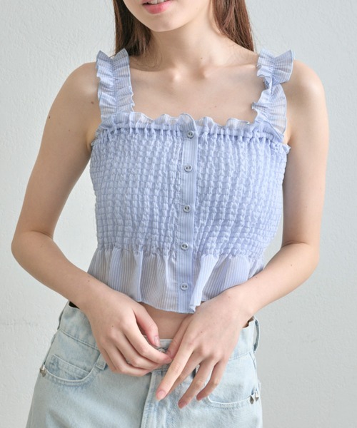 ブラウス シャツ シャーリングキャミブラウス レディース OLIVE des キャミソール シャーリングキャミブラウス : ZOZOTOWN