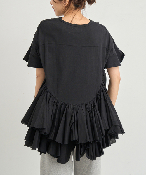 AAYUSHIアユーシ ロングティアードフリルテールトップス 黒 IENA 今季 IENA tシャツ 「追加」AAYUSHI/アユーシ ロングティアードフリル