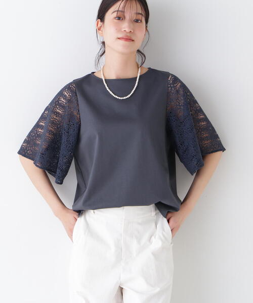 tシャツ 「接触冷感」ラッセルレースドッキングカットソープルオーバー レディース