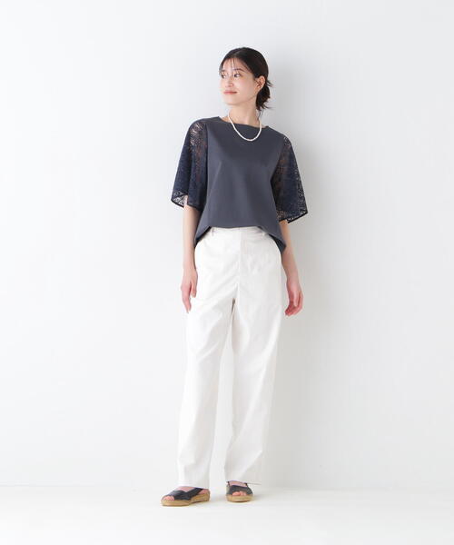 tシャツ 「接触冷感」ラッセルレースドッキングカットソープルオーバー レディースの画像