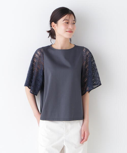 tシャツ 「接触冷感」ラッセルレースドッキングカットソープルオーバー レディースの画像