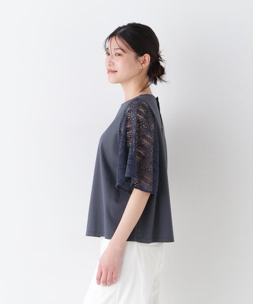 human woman tシャツ 「接触冷感」ラッセルレースドッキング