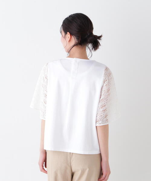 tシャツ 「接触冷感」ラッセルレースドッキングカットソープルオーバー レディースの画像