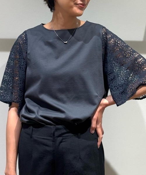 tシャツ 「接触冷感」ラッセルレースドッキングカットソープルオーバー レディースの画像