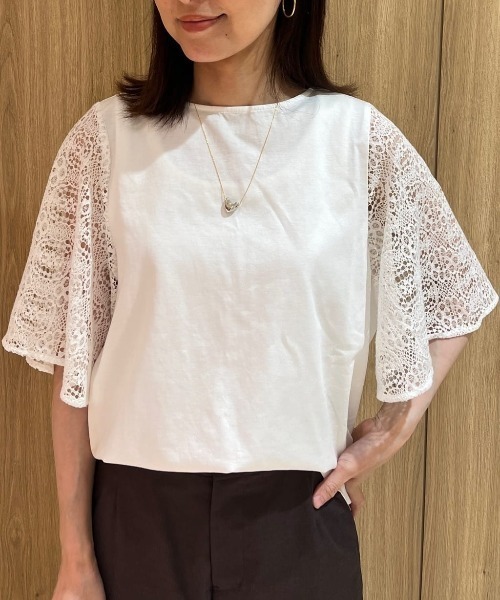 tシャツ 「接触冷感」ラッセルレースドッキングカットソープルオーバー レディースの画像