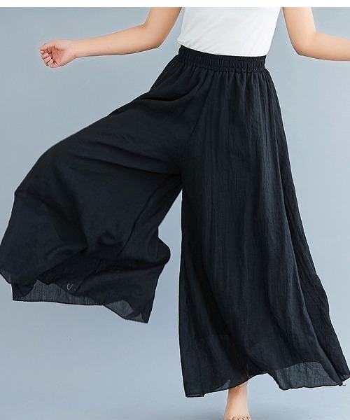 ワイドパンツ パンツ ラフなのに魅力的。ふわりロングキュロットイージーパンツ レディース | ブランド登録なし | 01