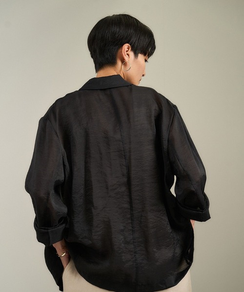 SALON adam et rope'　メランジツイルテーラードジャケット　黒 SALON adam et rope' ジャケット テーラードジャケット シアー