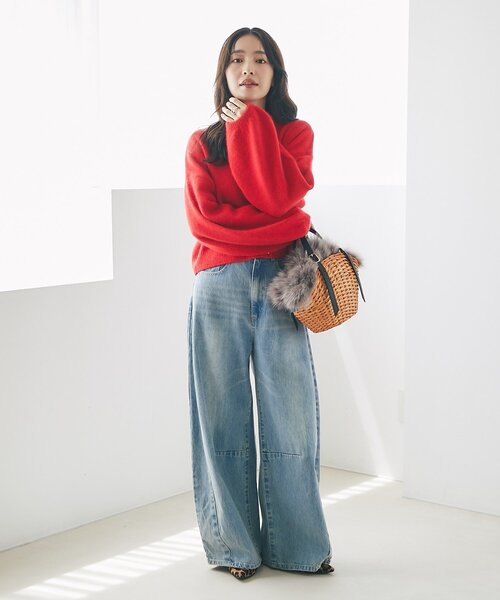 la boutique bonbon ハイウエストワイドデニム セール】【3サイズ展開】ハイウエストバギーデニムパンツ