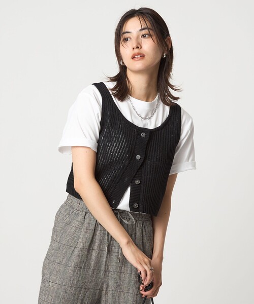 ベスト ジレ メッシュ ニット ビスチェ -ウォッシャブル- レディース