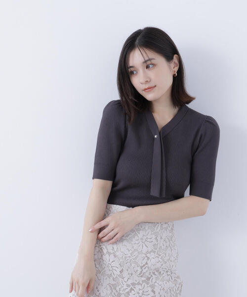 ニット セーター ドライコットンノースリブニット レディース NATURAL BEAUTY BASIC ニット セーター ボウタイリブニット