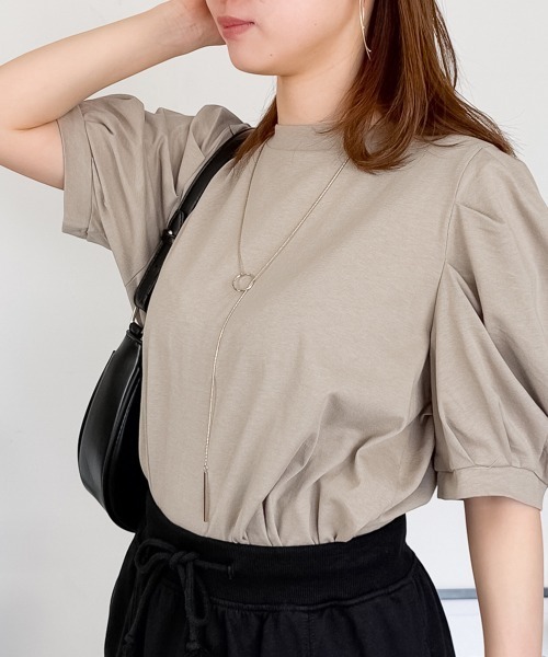 tシャツ 半袖 「二の腕カバー華奢見え 」ラウンドネックパフスリーブ半袖Tシャツ レディース | RCD | 15