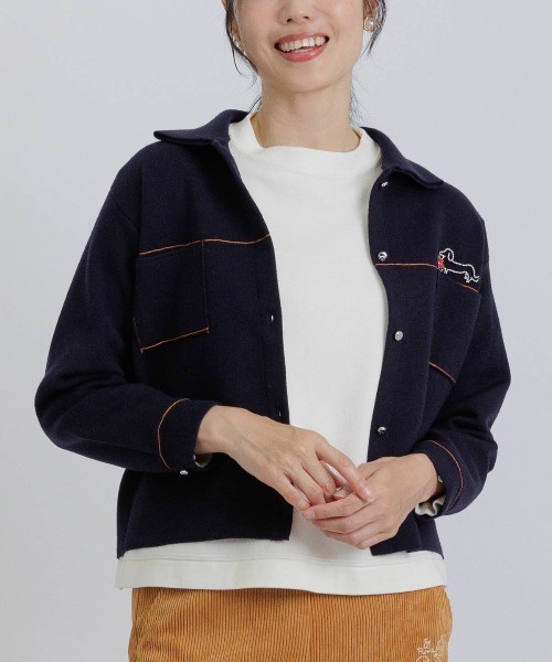 【美品☆スタジオピッコーネ】ウールコート カシミヤ混 裏地ダックス柄 ネイビー ウールカシミヤブレンド】ビーバー調 スタンドカラー コート