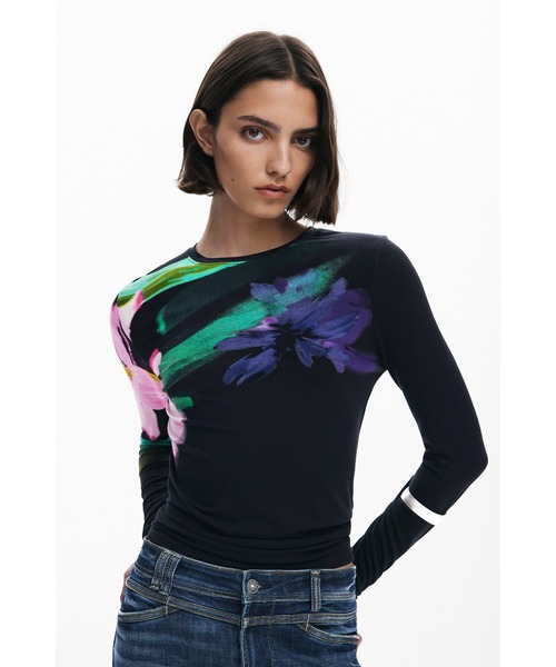 Desigual（デシグアル） tシャツ 水彩画風フローラル長袖Tシャツ
