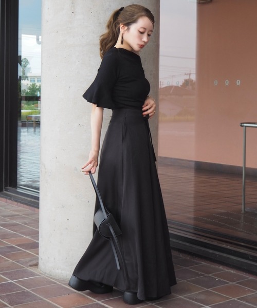 ニット セーター bell sleeve one shoulder tops /ベルスリーブワン